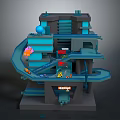 Vibrant Cartoon Scene With Multi Level Structure Slide Platforms And Characters