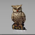 Carved Brown Owl Statue With Detailed Feathers On Ornate Book Base