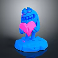 Game And Movie Character Blue Cartoon Figure Holding Pink Broken Heart Standing On Blue Base