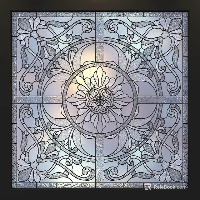 Ornate Filigree Window with Central Floral Design and Symmetrical Intricate Patterns 3d model 