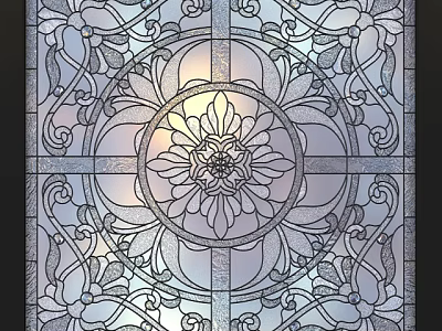 Ornate Filigree Window with Central Floral Design and Symmetrical Intricate Patterns 3d model