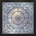 Ornate Filigree Window with Central Floral Design and Symmetrical Intricate Patterns
