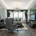 Elegant Dining Room Interior With Chandelier Dining Table Chairs And Floral Wall Art