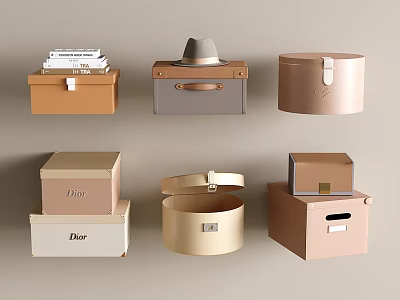 Stylish Ornamental Decor Set With Various Shaped Storage Boxes In Neutral Tones 3d model