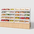 Multi layer Display Shelf With Wooden Base And Colorful Packaged Snacks 3d model
