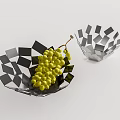 Modern Geometric Ceramic Bowls With Black Silver Finish Holding Green Grapes
