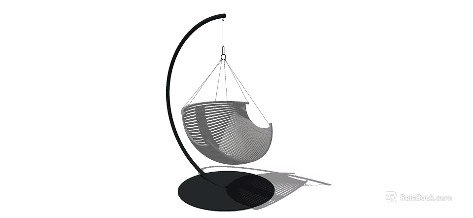 Modern Woven Hanging Chair With Curved Metal Stand And Circular Base 3d model 