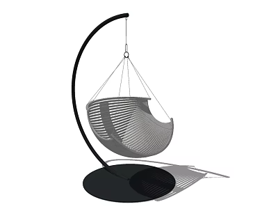 Modern Woven Hanging Chair With Curved Metal Stand And Circular Base 3d model
