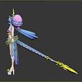 Vibrant 3D Game Anime Character With Pink Blue Long Hair Golden Crown And White Blue Skirt