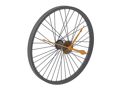 Bicycle Wheel Inspired Wall Clock With Black Rim Spokes And Golden Hands 3d model