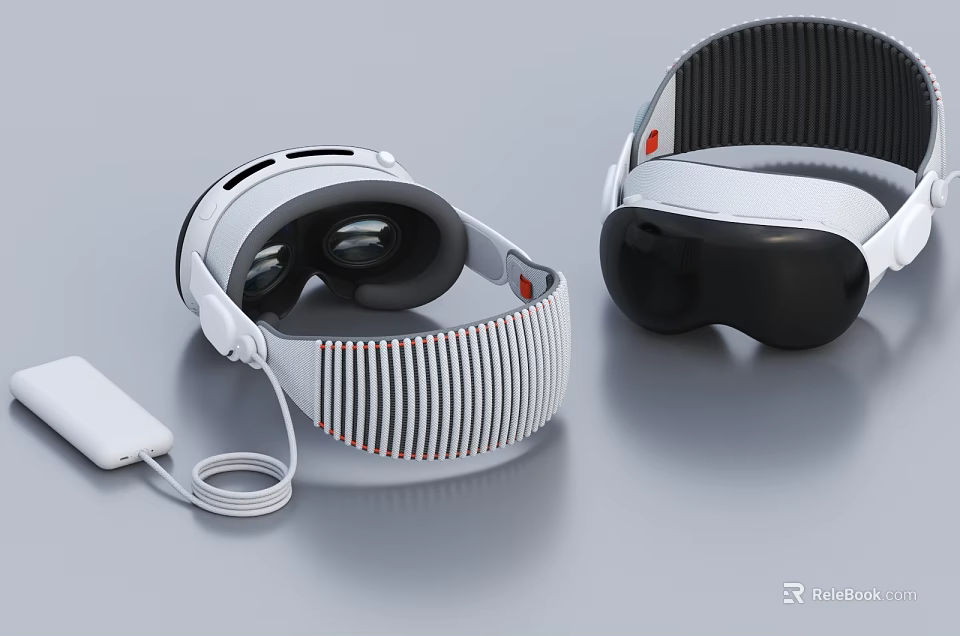 Modern VR Headsets With White Black Design And Charging Cable Accessories 3d model 