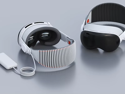 Modern VR Headsets With White Black Design And Charging Cable Accessories 3d model