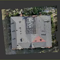 Abandoned Red Brick Industrial Building With Old Damaged Roof And Overgrown Vegetation