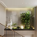 Elegant Modern Bathroom Interior With Three Round Mirrors Long Vanity Marble Countertop And Potted Plant