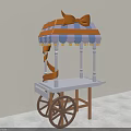 Colorful Candy Cart With Blue Orange Striped Canopy And Orange Bow