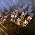 Aerial Planning of Urban Residential District With High Rise Buildings Green Areas and Traffic Routes