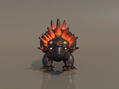 Black Spiked Creature With Red Lava Like Spines And Glowing Eyes 3d model