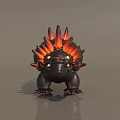 Black Spiked Creature With Red Lava Like Spines And Glowing Eyes