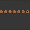 Various Types Of Weapons Displayed On Orange Stands With Different Shapes And Reflective Bases