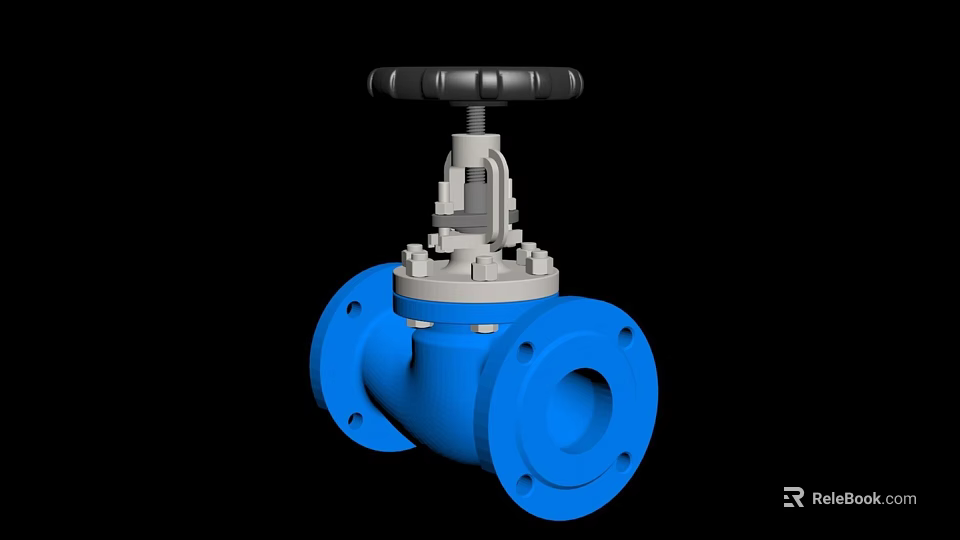 Industrial Blue Pipeline Valve With Flange Connection And Handwheel Control 3d model 