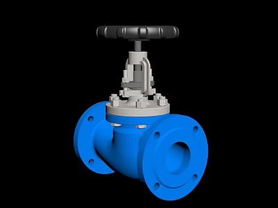 Industrial Blue Pipeline Valve With Flange Connection And Handwheel Control 3d model