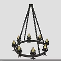 Elegant Black Metal Chandelier with Chain Suspension and Gold Candle Holders