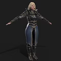 Blonde Woman In Ornate Black And Gold Metallic Armor With Arms Outstretched