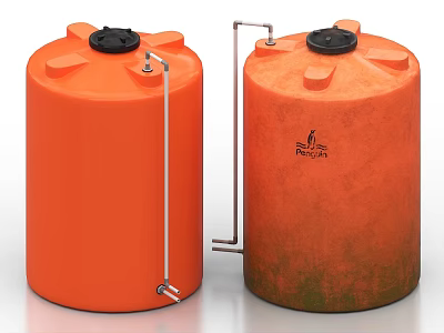 Orange Ceramic Water Storage Vessels With Black Lids Clean And Mossy Surfaces 3d model