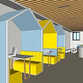 Bright and Playful Kindergarten Interior With Wooden Ceiling Hut Shaped Seats and Reading Corners
