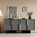 Stylish Entryway Console Cabinet With Unique Pattern Floor Lamp And Decorative Wall Art 3d model