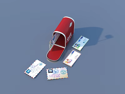 Everyday Red Mailbox With Open Door And Scattered Stamps Postcards In Daily Use 3d model