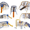 Colorful Playground Equipment With Climbing Nets Slides And Various Structures 3d model