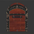 Red Vintage Treasure Chest With Ornate Metal Clasps Brass Lock And Shiny Surface