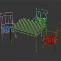 Square Metal Dining Table Set with Four Chairs and Colorful Seat Cushions