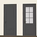 Modern Black Hinged Interior Doors with Solid Panel and Glass Panels and Brass Handles 3d model