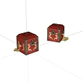 Two Vintage Red Treasure Chests with Gold Decorations and Metal Locks