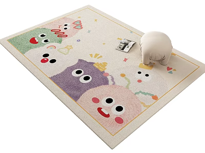 Cute Square Rug With Cartoon Smiling Face Patterns And Colorful Decorative Elements 3d model
