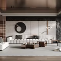 Modern Elegant Living Room Interior With Spacious Sofa Coffee Table And Round Wall Art