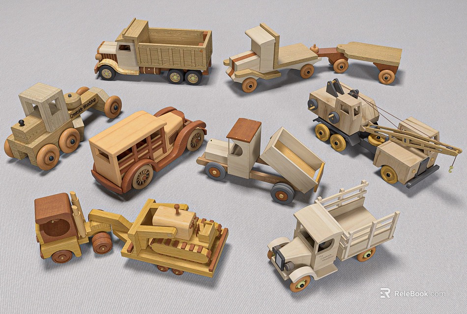 Wooden Electric Toys Various Vehicle Models Including Trucks Trailers And Rollers 3d model 