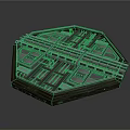 Black Octagonal Scene Component With Grid Like Panels And Structural Design