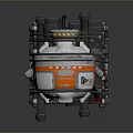 Industrial Sci Fi Mechanical Device With Orange Gray Casing Circular Panel And Multiple Pipes 3d model