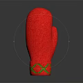 Warm Red Winter Gloves Featuring Green Cross Pattern On Cuffs 3d model