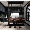 Retro Kitchen Nanyang Middle Ancient Home Open Kitchen Bar Island Table 3d model