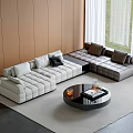 Modern L Shaped Sofa Coffee Table Set With White Gray Cushions Round Black Top 3d model