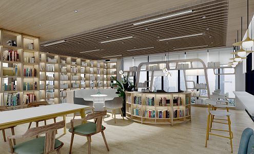 Modern Library Book Bar Reading Room Library 3d model