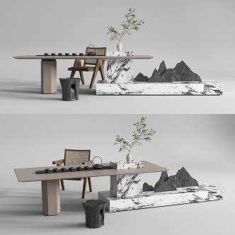 Modern Tea Table and Chair Tea Table and Chair Combination Landscape Stone Flicking Stool 3d model