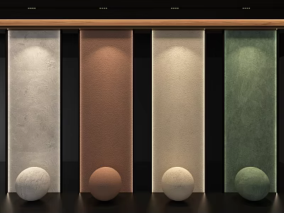 Textured Multicolor Wall Panels In Interior Decor With Lighting And Decorative Spherical Orbs 3d model