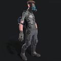 Tactical Character In Protective Suit With Gas Mask And Armored Gear Equipment