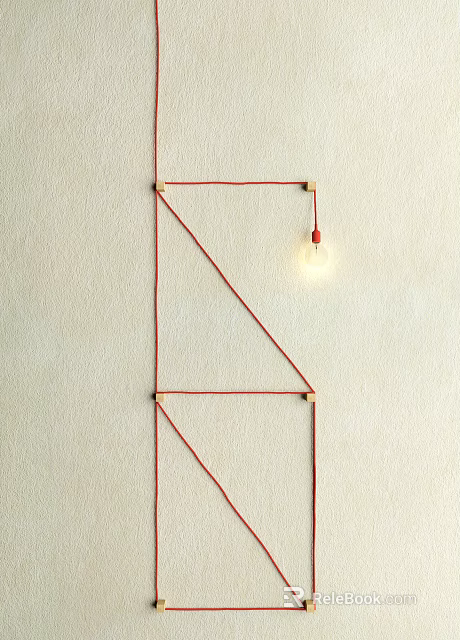 Stylish Decorative Light Featuring Red Wires Geometric Shape and Bulb on Beige Wall 3d model