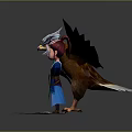 Small Blue Wizard Character With Red Hat Standing Beside Large Brown Eagle With Spread Wings 3d model